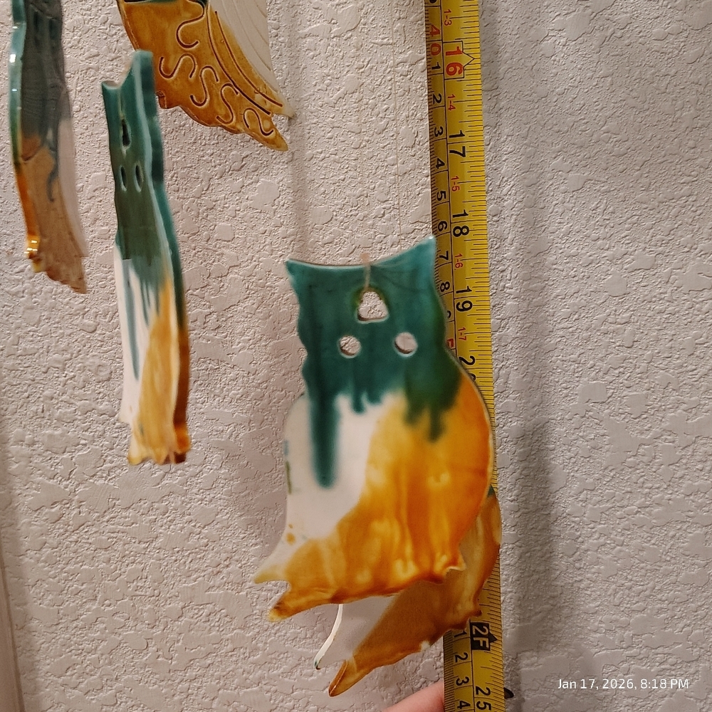 Vintage Owl Windchime Clay Pottery Glazed Made In Taiwan - Picture 7 of 7